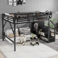 thumbnail image 5 of Full-size loft bed with stairs, metal full loft bed with storage shelves, loft bed with wardrobe suitable for teenagers, black finish(No Mattress), 5 of 17