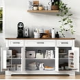 thumbnail image 1 of OUDOSPRS 55" Buffet Sideboard Cabinet with Storage, Modern Farmhouse Coffee Bar with Drawers and Shelves, Wood Buffet Table for Kitchen, Barn Doors Stora, White, 1 of 8