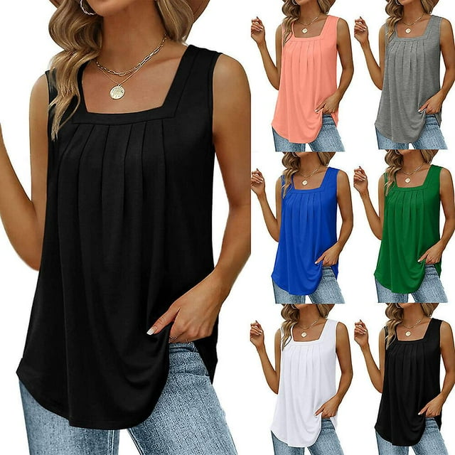 Blusa sin mangas para mujer, para oficina, para verano, tipo chaleco, camiseta, plisada
