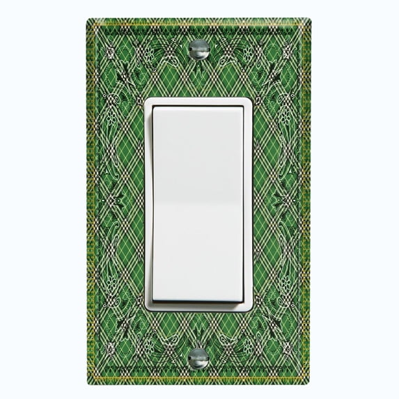 Metal Light Switch Plate Cover Green Plaid Paisley Bandana Tile Pattern TIL075