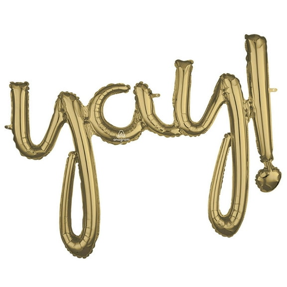 35 inch Script Phrase "Yay!" White Gold (Air-Fill Only) Foil Mylar Balloon - Party Supplies Decorations
