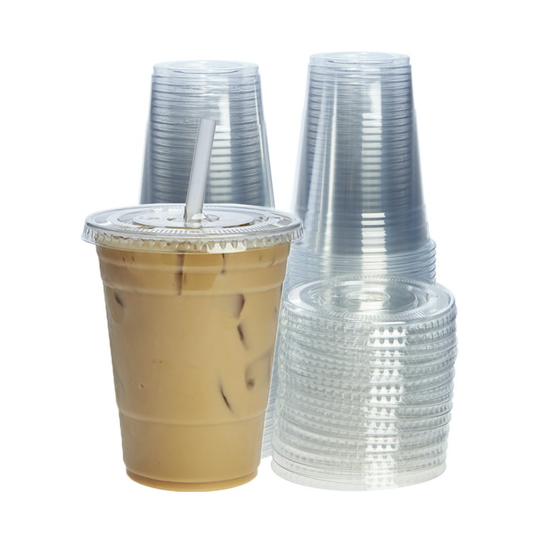 Comfy Package [50 Sets] 12 oz. Clear Plastic Cups with Flat Lids