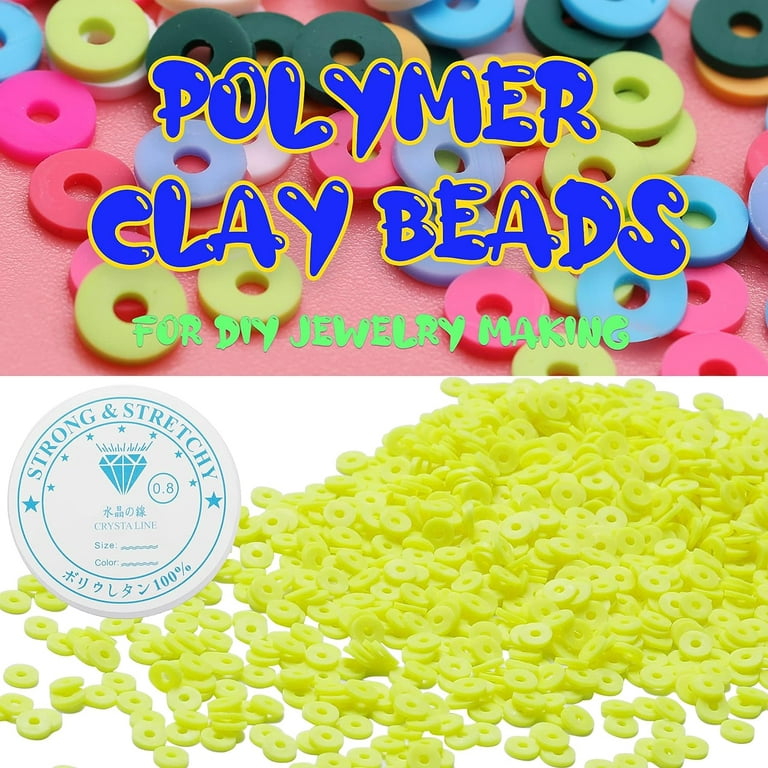 4000 Pcs Yellow Clay Beads for Bracelets Making, Polymer Spacer Flat Beads  DIY for Jewelry Necklace Earring Making Kit, Preppy Aesthetic Heishi Heshie  Thin Disk Beads Assortments Set 6MM 