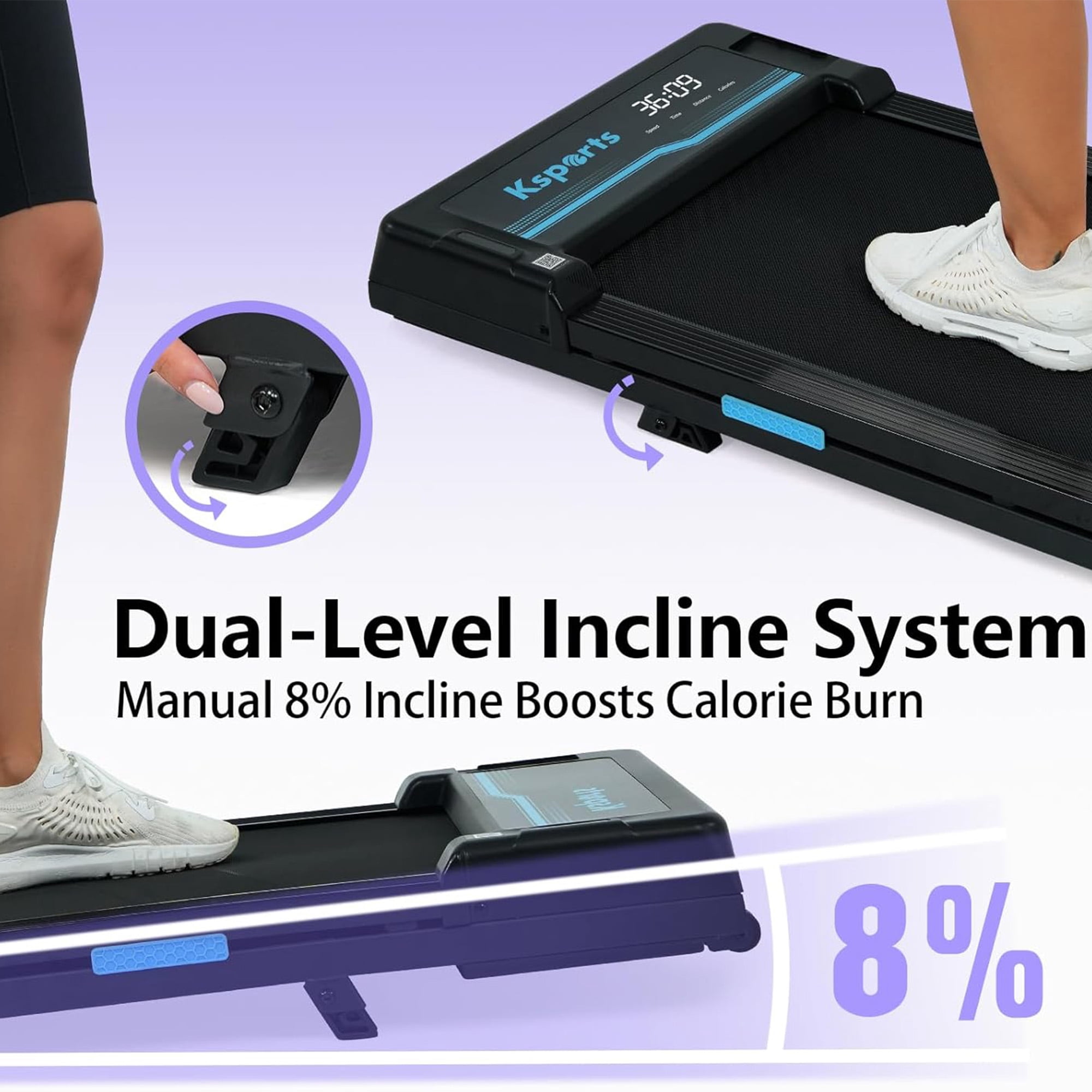 Ksports Under Desk Walking Pad Treadmill w/ Manual Incline & Wheels, 2.5 HP