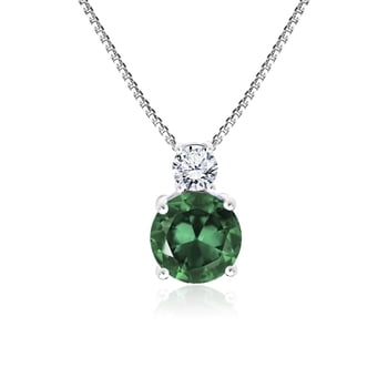 JeenMata 2 Carat May Birthstone Necklace - Dangling Round Cut Necklace Pendant in White Gold Plating for Women