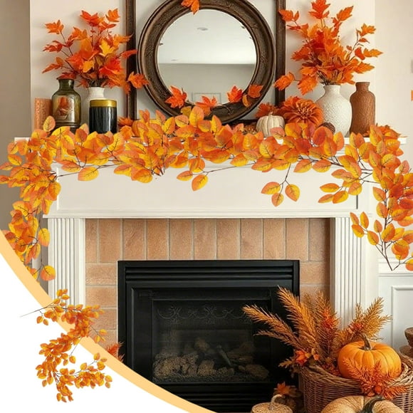 Uklsqma 170Cm Artificial Maple Leaf Vine Garland Yellow Orange Red Fall Harvest Decoration | Halloween Thanksgiving Home Decor Wreath for Fireplace Fence Wall Parties