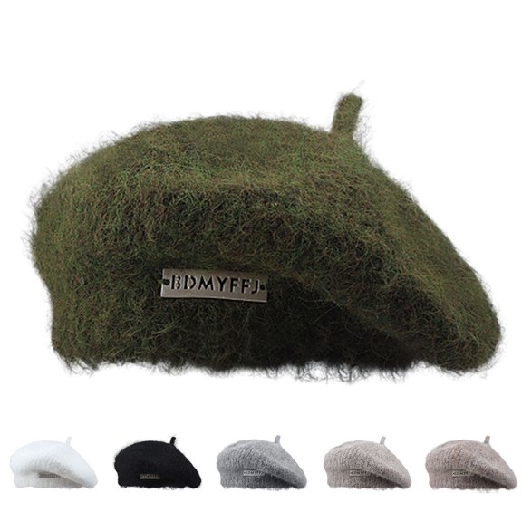 Soft Knit Solid Color Beanie, Plush Metal Labeling Brimless Beanie Cap for Women, Stretchy Knitted Painter Hat