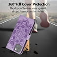 thumbnail image 6 of Mandala Case for iPhone 14/iPhone 13, Premium Leather Flip Wallet Card Slots Magnetic Stand Protective Ultra Slim Shockproof Case with Lanyard, Embossed Flip Cover - Purple, 6 of 16
