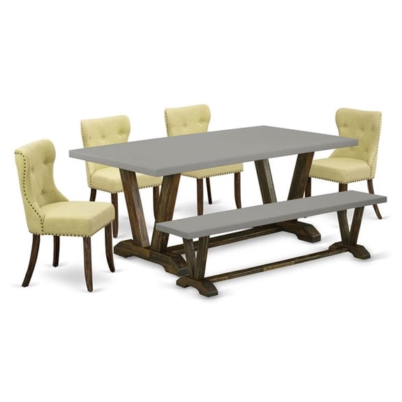 East West Furniture V-Style 6-piece Wood Dining Set in Jacobean Brown/Cement
