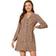 thumbnail image 1 of Vestido camisero corto con botones de manga larga con cuello de campamento y estampado floral vintage para mujer marrón M, 1 of 6
