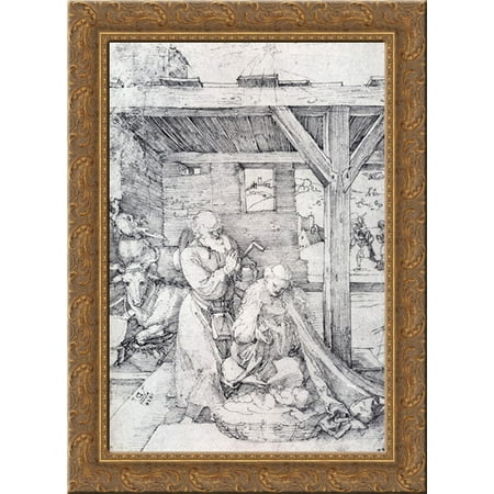 Italian Wood Stable The Nativity: Adoration Of The Christ Child In The Stables with The Virgin And St. Joseph 19x24 Gold Ornate Wood Framed Canvas Art by Durer, Albrecht ()