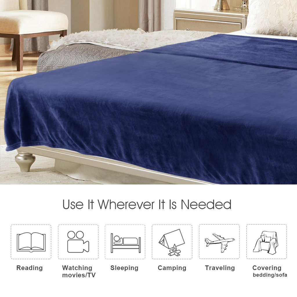 LANGRIA Cozy Flannel Blanket Throw for Adults Kids Home Outdoor Travel, Polyester Microfiber, Wrinkle Resistant, Anti-Fade, 87"x95″, Navy Blue