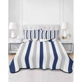 thumbnail image 2 of Quilts Full Size Bedding Set, Navy Blue Stripe Lightweight Quilted Comforter, Geometric Grey White Vertical Striped Soft Reversible Bedspread Coverlet with Pillow Covers for All Season, 78" x 90", 2 of 7
