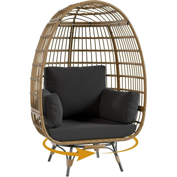 Yeshouse Silla Tipo Huevo para Patio de Gran Tamaño con Giro de 360°, Cojín Grueso y Soporte de Acero para Jardín, Balcón y Uso en Interiores