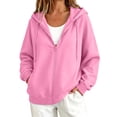 thumbnail image 3 of Women Full Zip Hooded Jacket Sevevn Drawstring Dual Side Pockets Long Sleeve Loose Casual Sweatshirt Outerwear For Spring Fall Daily Wear, 3 of 9