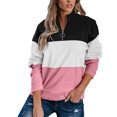 thumbnail image 1 of Sudadera con media cremallera Costura Bloque de color Sólido Elegante Manga larga Ajuste holgado Jersey informal Top Rosa XXL, 1 of 4