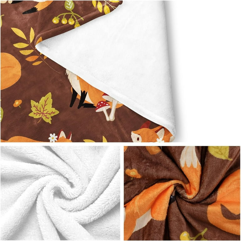 Cute Fox Blanket Flannel Blanket Soft and Cozy Fox Gifts for Adult Kids Teens Forest Fox Mushroom Throw Blanket for Nap Bed Sofa Chair Home Decor