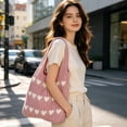 thumbnail image 5 of BZPIZ Knitted Heart-Patterned Tote Bag for Women, Large Beach Bag Shoulder Bag for Work School Beach Travel and Shopping Grocery, Gift for Women Men, 5 of 6