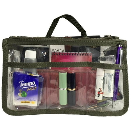 clear organizer purse bag handbag insert zippered liner badget toiletry shaving pouch cosmetic dk handle transparent through travel dialog displays