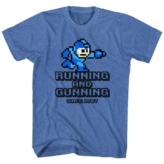 Mega Man Running And Gunning Royal Heather Adult T-Shirt