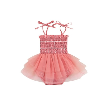 

Niceyoeuk Baby Girls Romper Dress Sleeveless Pleated Printed Tulle Bodysuit