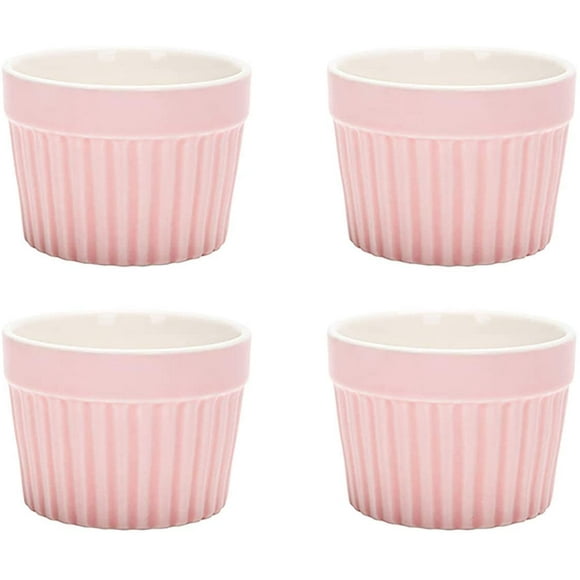 SAYDY 4Pcs Souffle Ramekins, Ramekins,Baking Dishes,Ceramic Pudding Bowl Special Soufflé Dessert Small Baking Bowl for Household Baking Oven,Pink