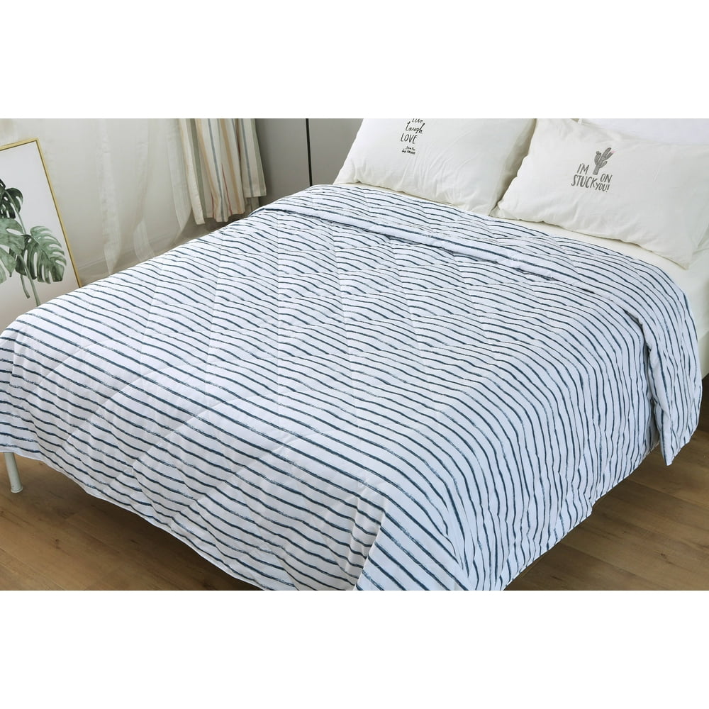 St. James Home Soft Cover Nano Feather Filled Blanket, White/Navy