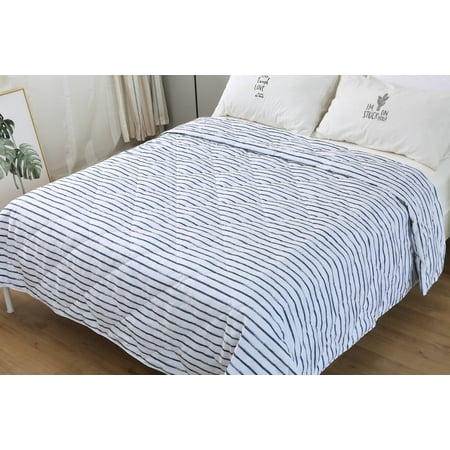 St. James Home Soft Cover Nano Feather Filled Blanket, White/Navy Stripes, Full/Queen