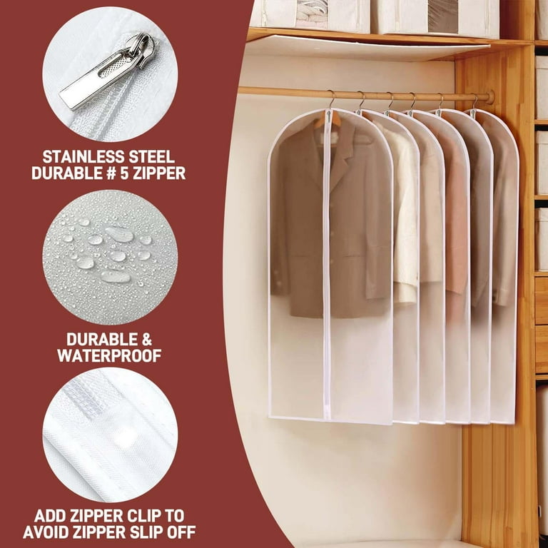 HadinEEon 5 Pack Large Clear Garment Bags Hanging Closhes Bags Dress Garment Bags Storage for Travel 40 X 24