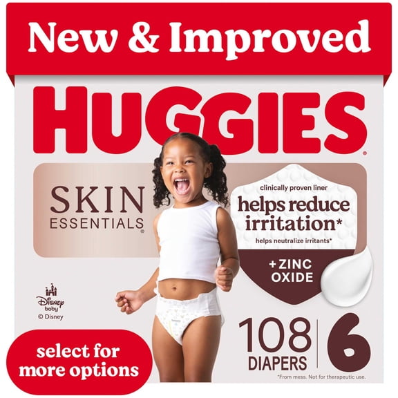 Huggies Skin Essentials Baby Diapers, Size 6 (35 lbs), 108 Count (Select for More)