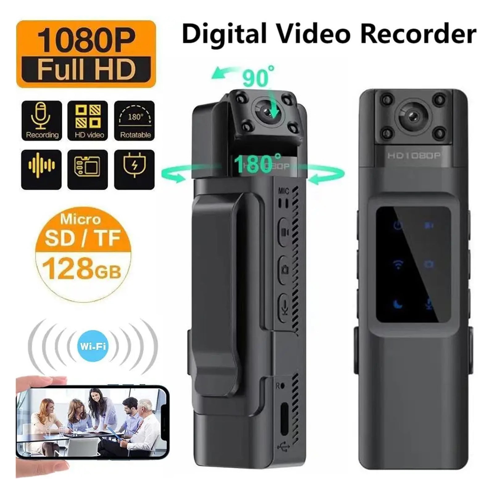 L13 Portable Digital Video Recorder Full HD 1080P Mini Camera 180° Rotatable Night Vision Loop Recording Mini Body Camera ,Ultra-HD Quality
