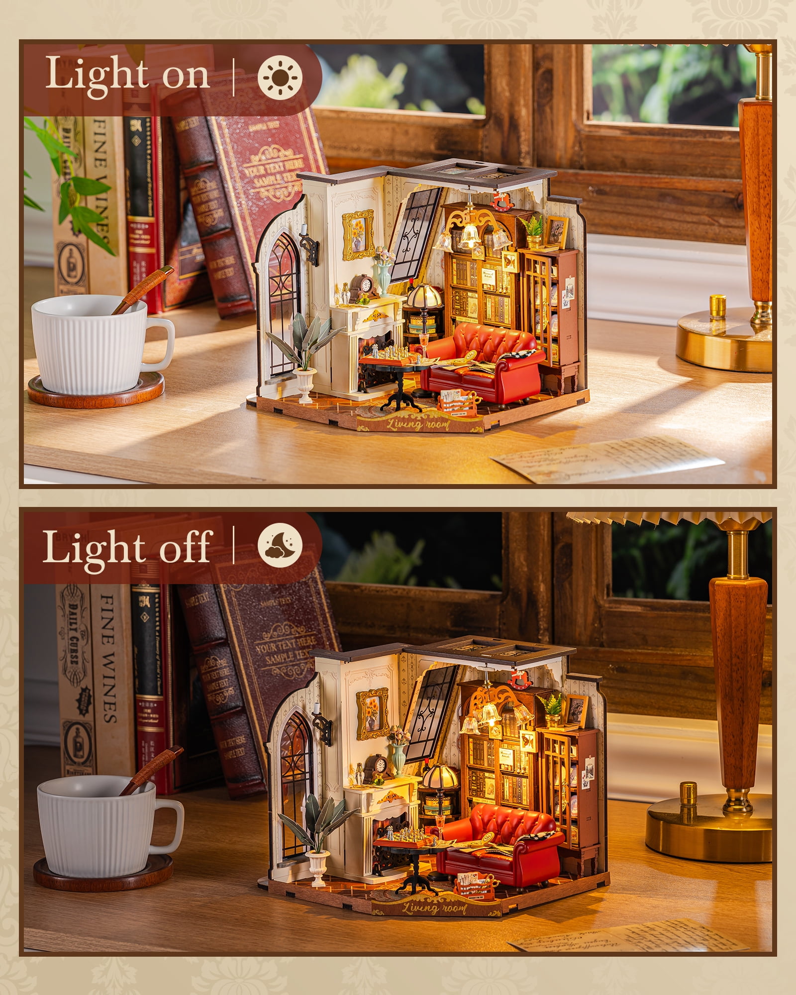 ROBOTIME DIY Miniature House Kit-Catherine's Living Room,Mini Wooden Dollhouse Model Building Sets,Tiny House Craft Kits Gifts for Adults Teens