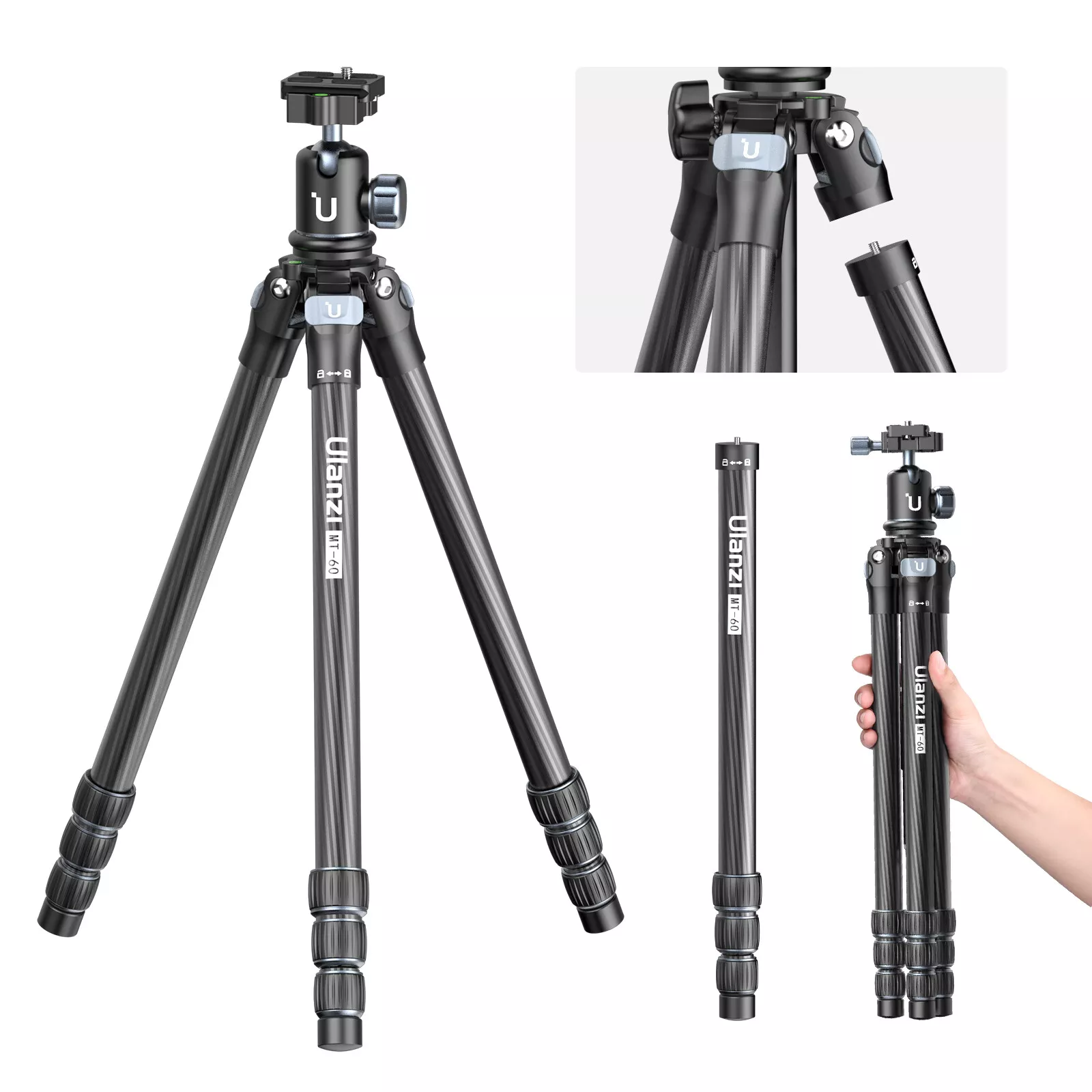 Ulanzi MT-60 Carbon Fiber Travel Tripod for Smartphone DSLR Camera - Lightweight, Versatile, and Durable