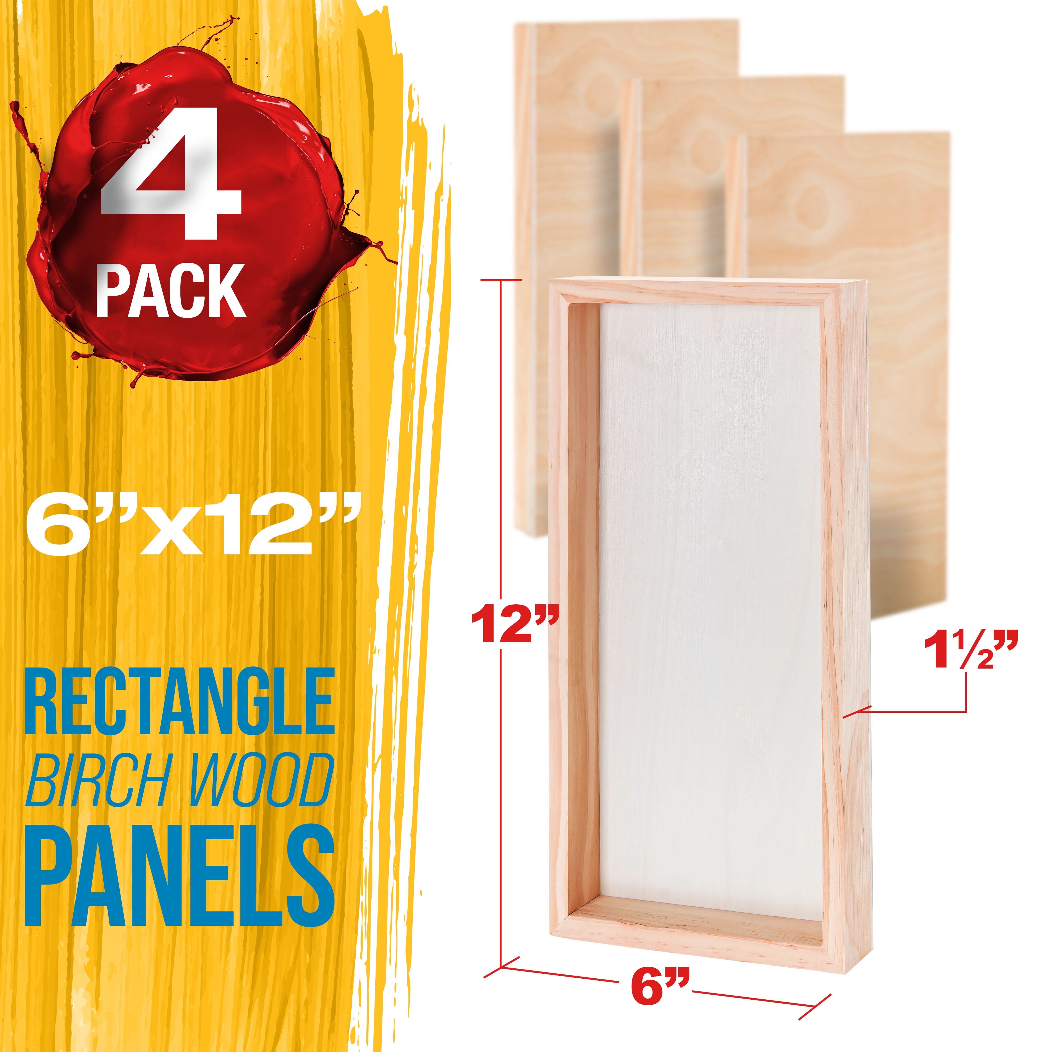 U.S. Art Supply 6" x 12" Unfinished Cradled Wood Panels for Painting, Gallery 1-1/2" Deep (4 Pack) - Artist Depth Wooden Wall Canvases - Mixed-Media Craft, Acrylic, Oil, Encaustic, Paint Pouring