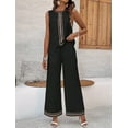 thumbnail image 5 of Womens 2 Piece Outfits Linen Sets Sleeveless Button Vest Wide Leg Pants Matching Lounge Set Black XL, 5 of 7