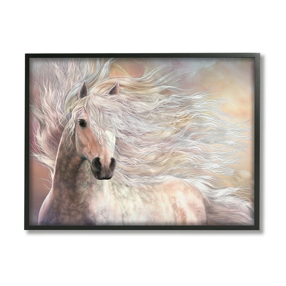 Stupell Industries Cielo Windblown Stallion Portrait Animals & Insects Painting Black Framed Art Print Wall Art, 14 x 11