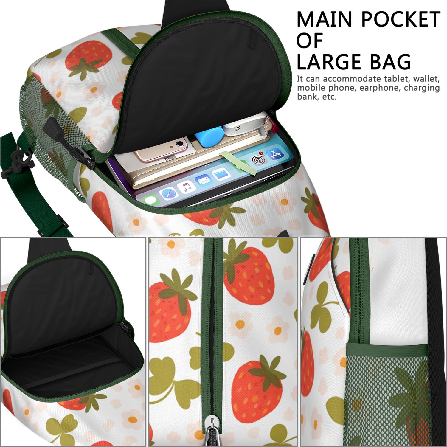 Crossbody Sling Bag Strawberry Travel Sling Bag Casual Bag for Men Women