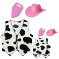 thumbnail image 2 of iiniim Kids Cowboy Cowgirls Roleplay Outfits Cow Print Vest Waistcoat Tops with Bandana Hats Set Pink 2T, 2 of 6