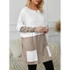 thumbnail image 3 of Sudadera de mujer con bolsillos Poliéster Manga larga Cuello redondo Top informal para primavera y verano Caqui S, 3 of 6