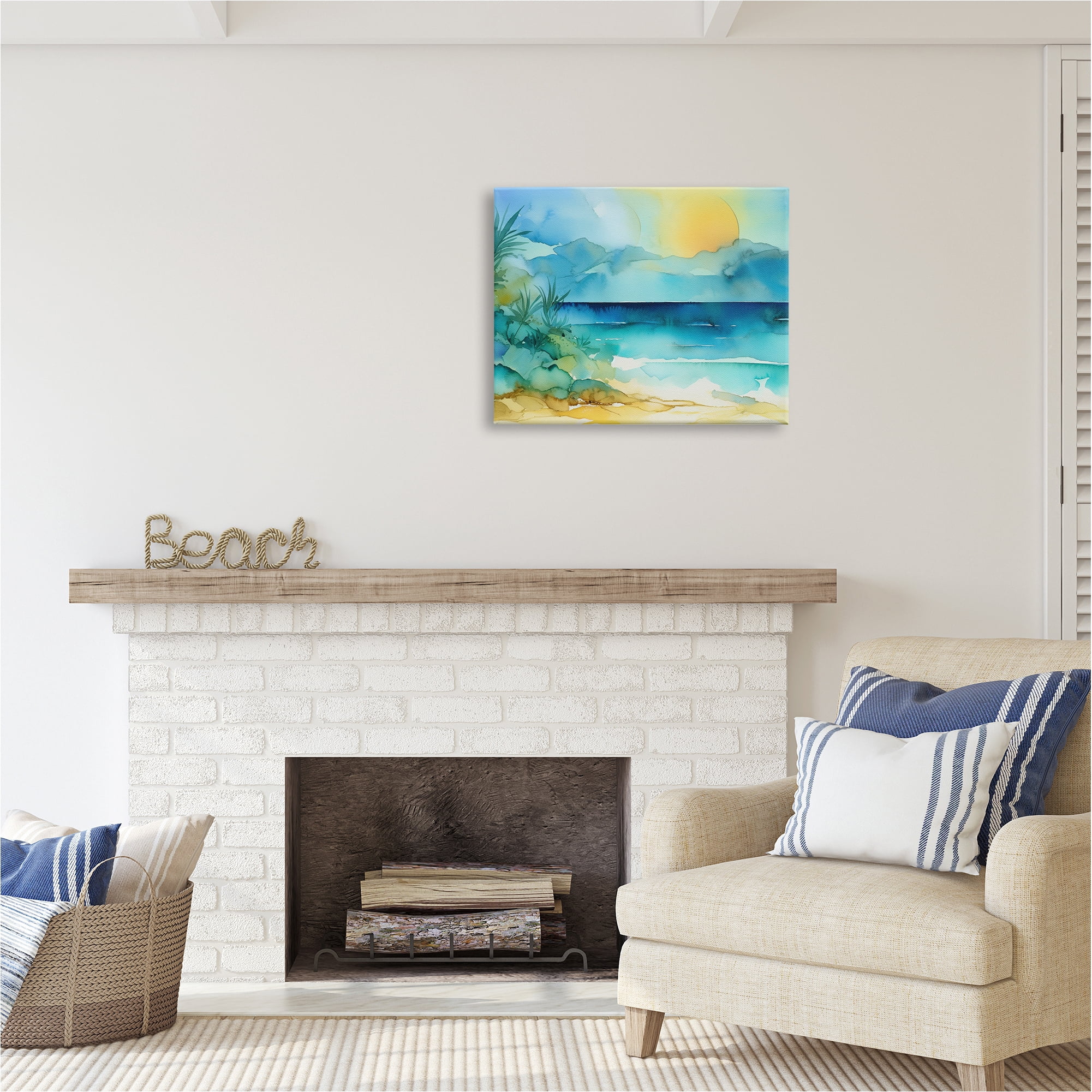 Stupell Industries Abstract Sun on Beach Landscape Painting Gallery Wrapped Canvas Art Print Wall Art, 30 x 24
