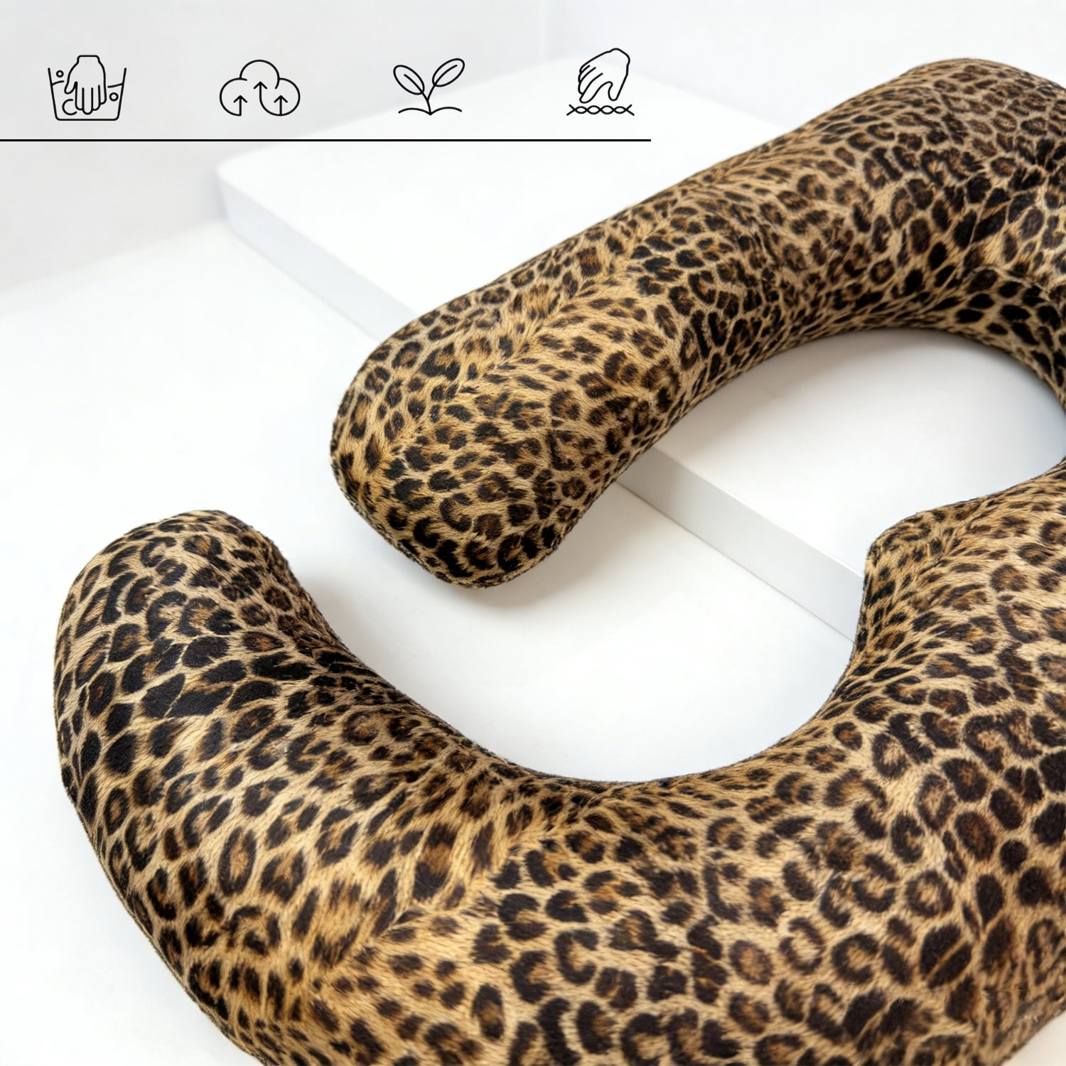J-Shaped Maternity Pillow 65"x16"x8" - Full Body Support for Back, Hip & Belly, Leopard Heart Print