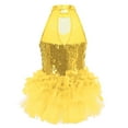 thumbnail image 2 of Sinleey Kids Girls Shiny Sequins Dance Ruffled Leotard Hip-Hop Latin Jazz Dance Performance Costumes Yellow 12, 2 of 7