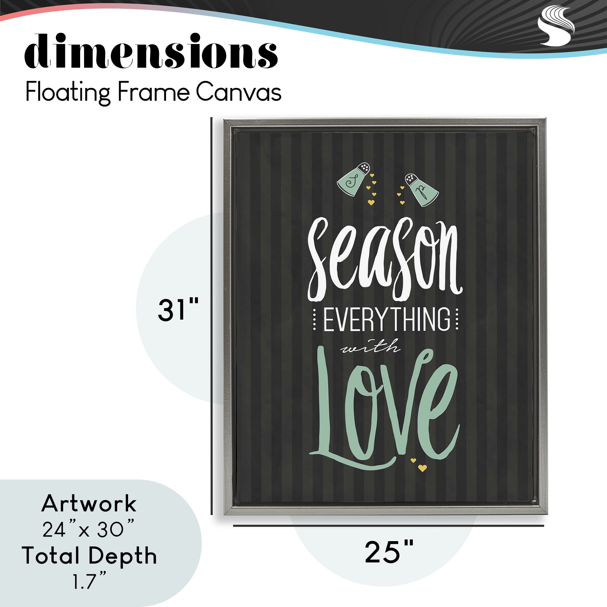 Season With Love Black & Green Gray Framed Floater Canvas Wall Art, design by Lettered and Lined