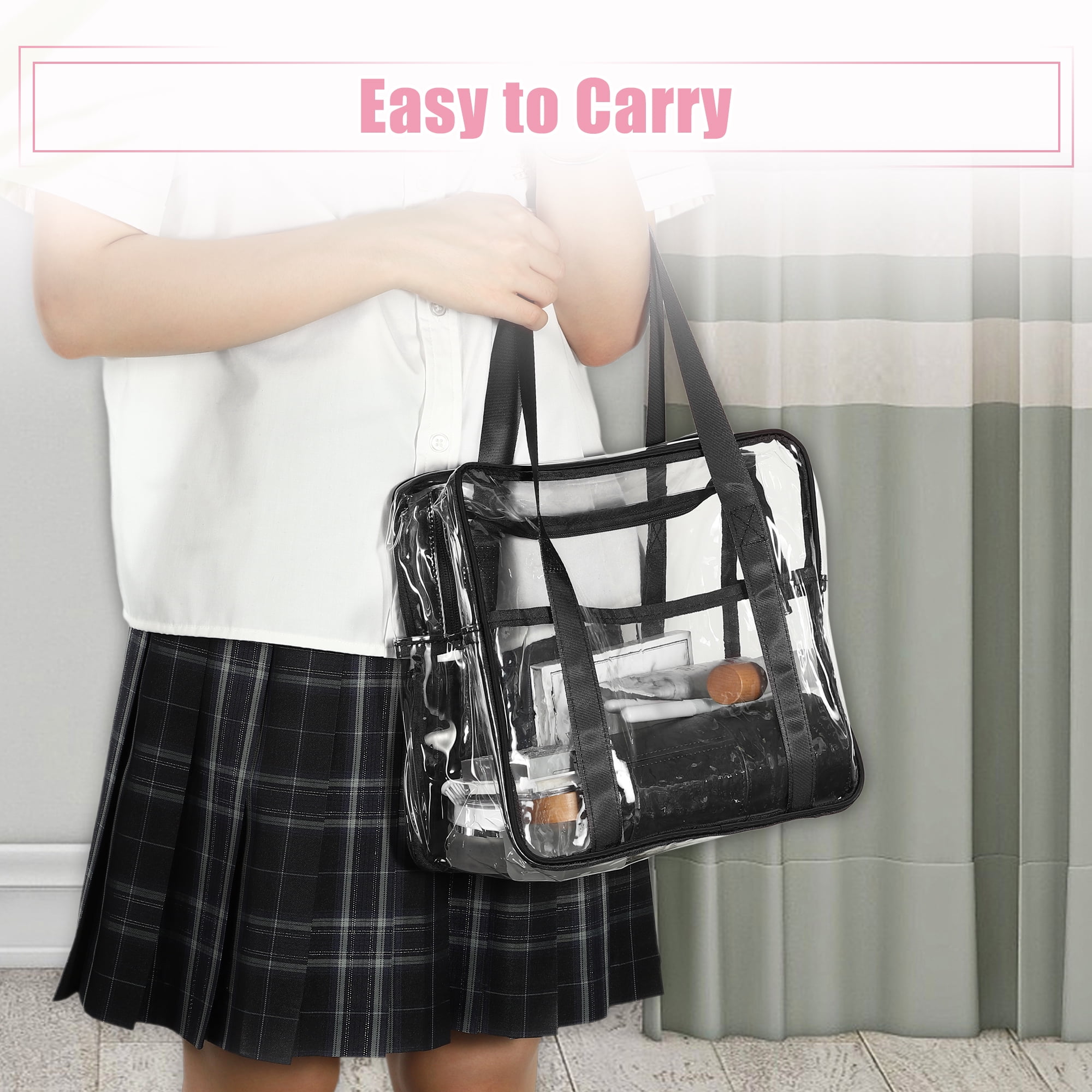 Unique Bargains 1Pc Clear Waterproof Polyvinyl Chloride Toiletry Bag Waterproof Black