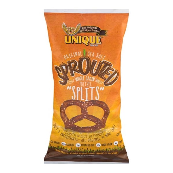 Unique Pretzels "Sprouted Splits" Whole Grain 8 oz Bags Pack of 1