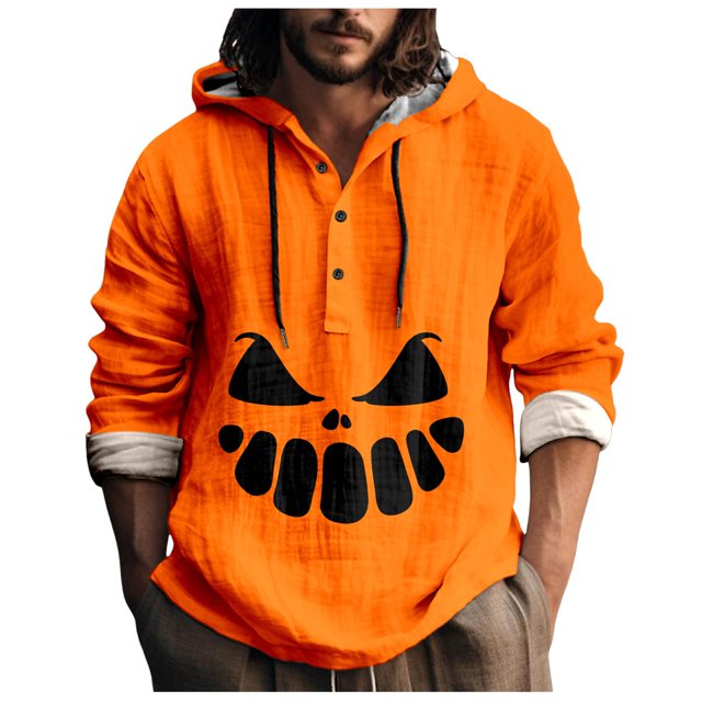 Chemise Décontractée Imprimée Halloween pour Hommes Col Rond Boutonnée Design Taches de Sang Manches Longues Grande Taille Haut Confortable Élégant