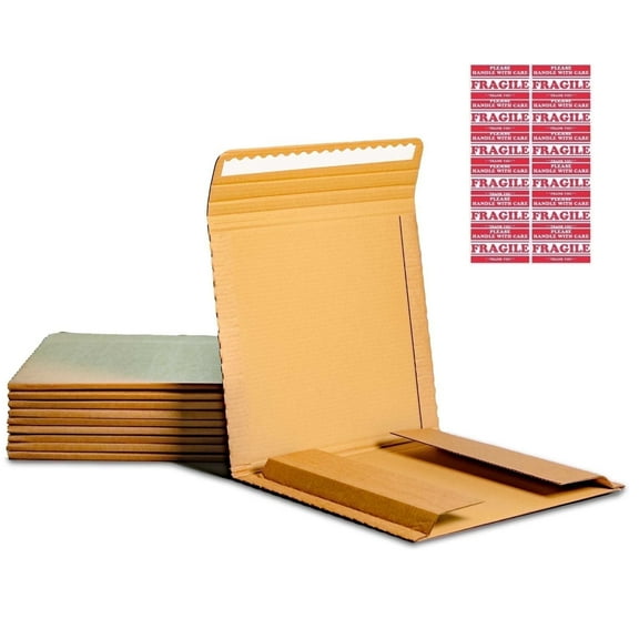 AlbumArmor Vinyl Record Shipping Boxes with Fragile Stickers, LP Mailers Holds 1 to 8 12-Inch Records, Vinyl Record Holder - 10pk