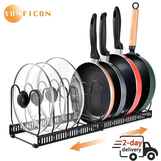 SUNFICON Expandable Pot and Pan Organizer Rack, Pot Lid Organizer
