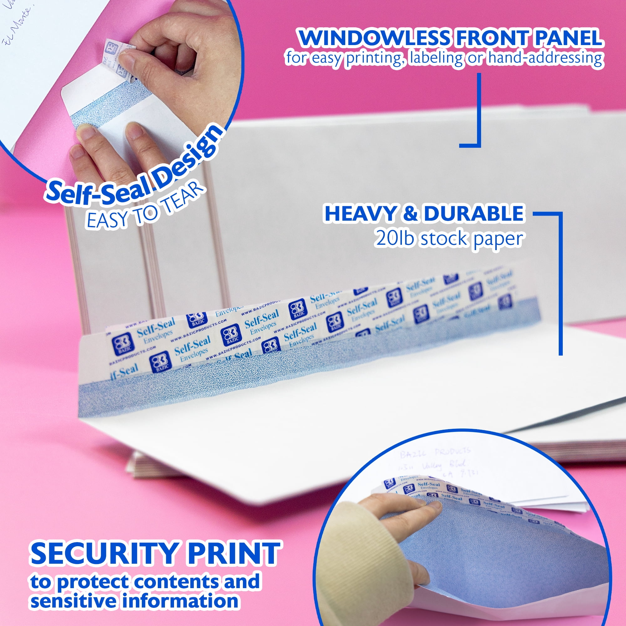 BAZIC Security Self Seal Envelope 4 1/8" x 9 1/2" #10 Tint Mailing Envelopes 2500-Count