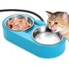 Heated Cat Bowl for Outdoor Heated Pet Bowl Stainless Steel Heated Water Bowls Food Warmer, Double Heated Pet Bowl for Feral Cat Feeding Station Provide Non Freezing Water in Winter 48OZ
